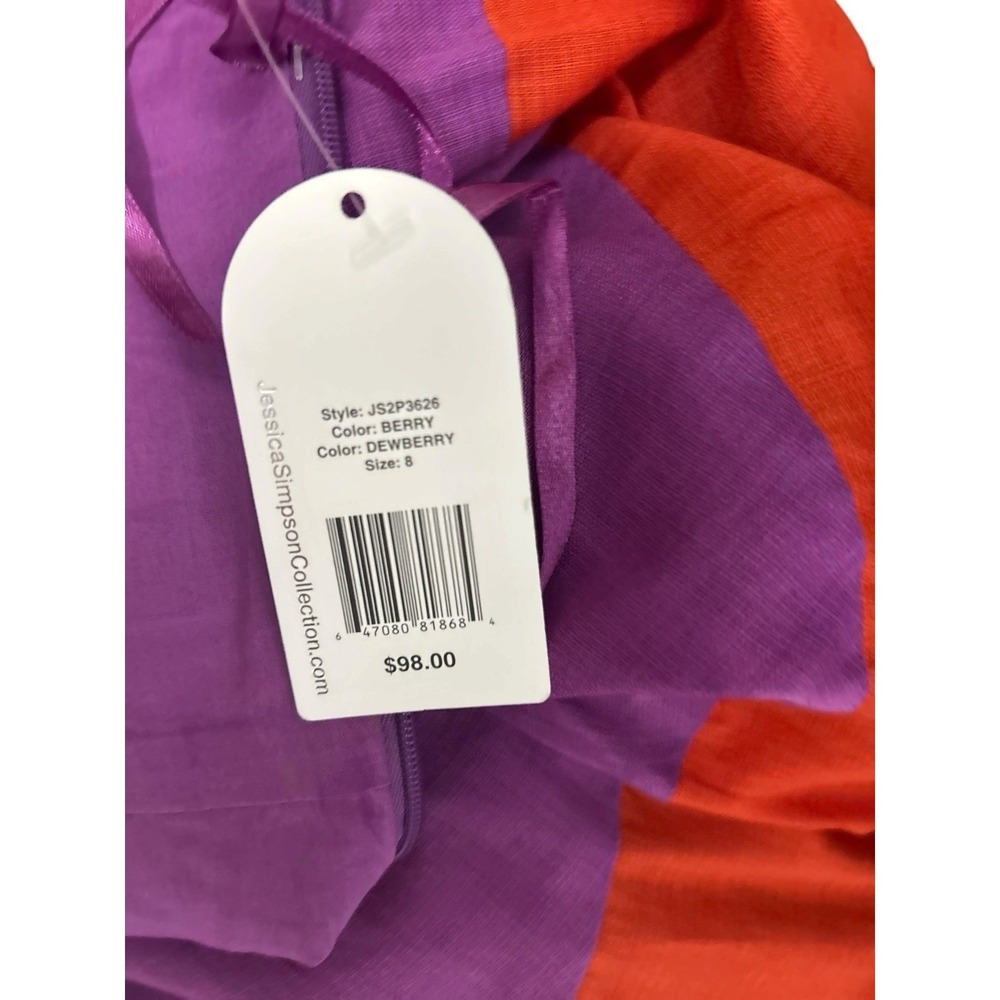 NEW JESSICA SIMPSON Size 10 Cotton Block Stripe Square Neck Summer Dress Pockets - Picture 10 of 10